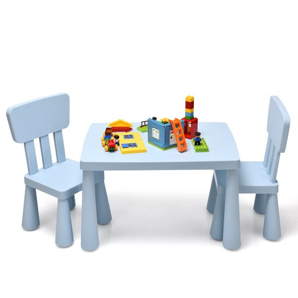 Gymax Toddler Activity Play Dining Study Desk Kids Table & 2 Chairs Set Baby Gift Blue