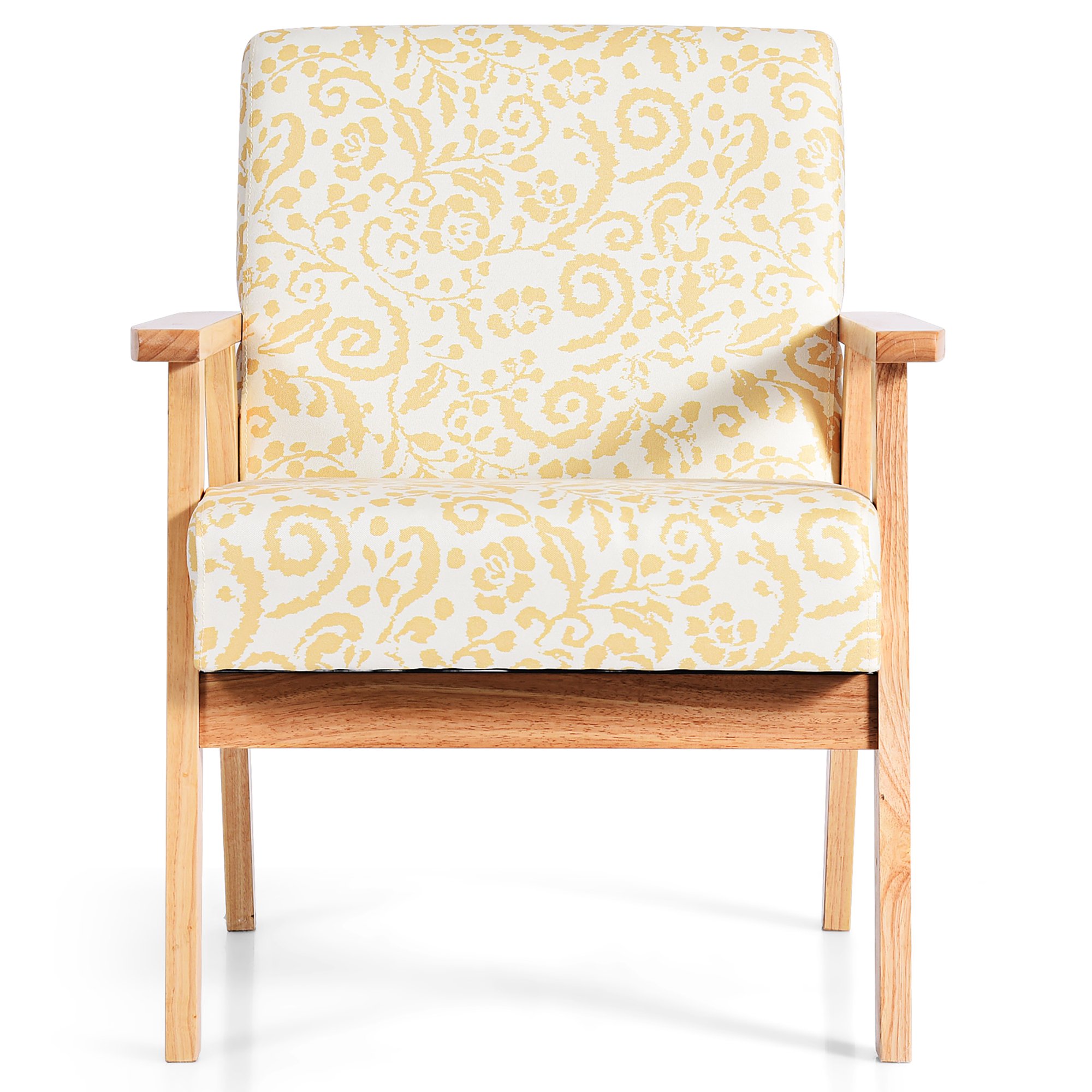 Costway Modern Accent Armchair Upholstered Lounge Chair with Rubber Wood Leg. Yellow Floral