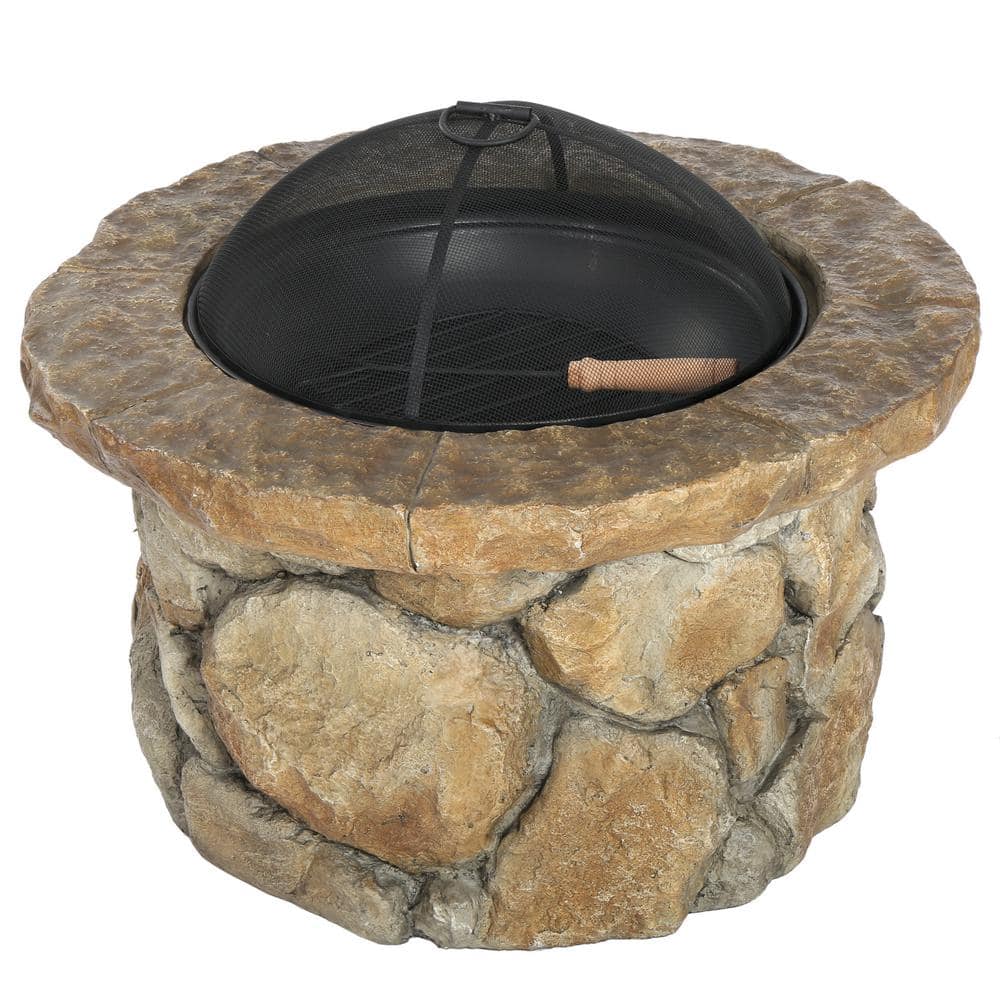 Noble House Samson 34 in. x 21 in. Round Cement Wood Burning Fire Pit in Natural
