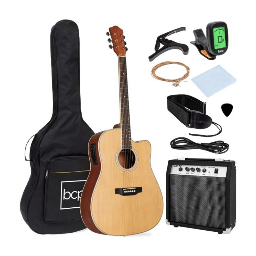 Best Choice Products Beginner Acoustic-Electric Guitar Starter Set 41″ . Brown