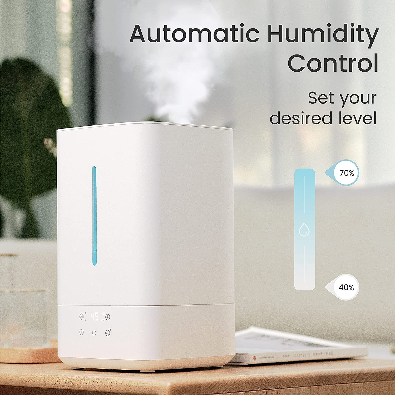 Pure Daily Care Ultrasonic Humidifier for Large Room. Warm & Cool Mist Quiet Vaporizer. 5L