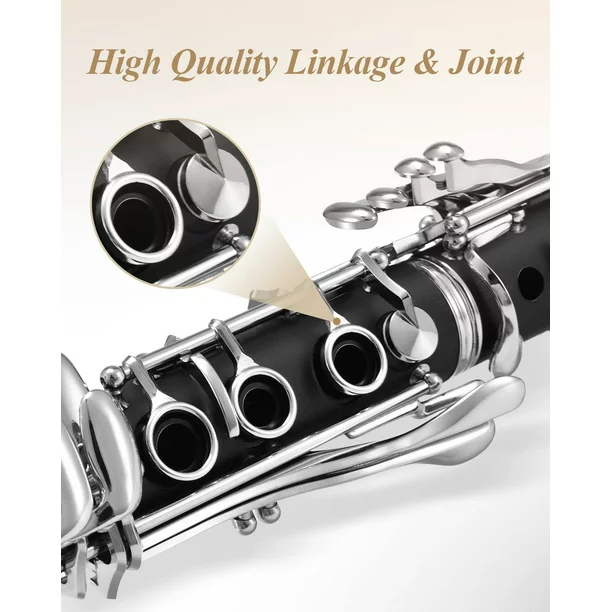 Eastar ECL-300 Clarinet B Flat Ebonite Bb with 2 Barrels and Mouthpiece Connectors. 3 Reeds. Hard Case. Cloth. Stand and More