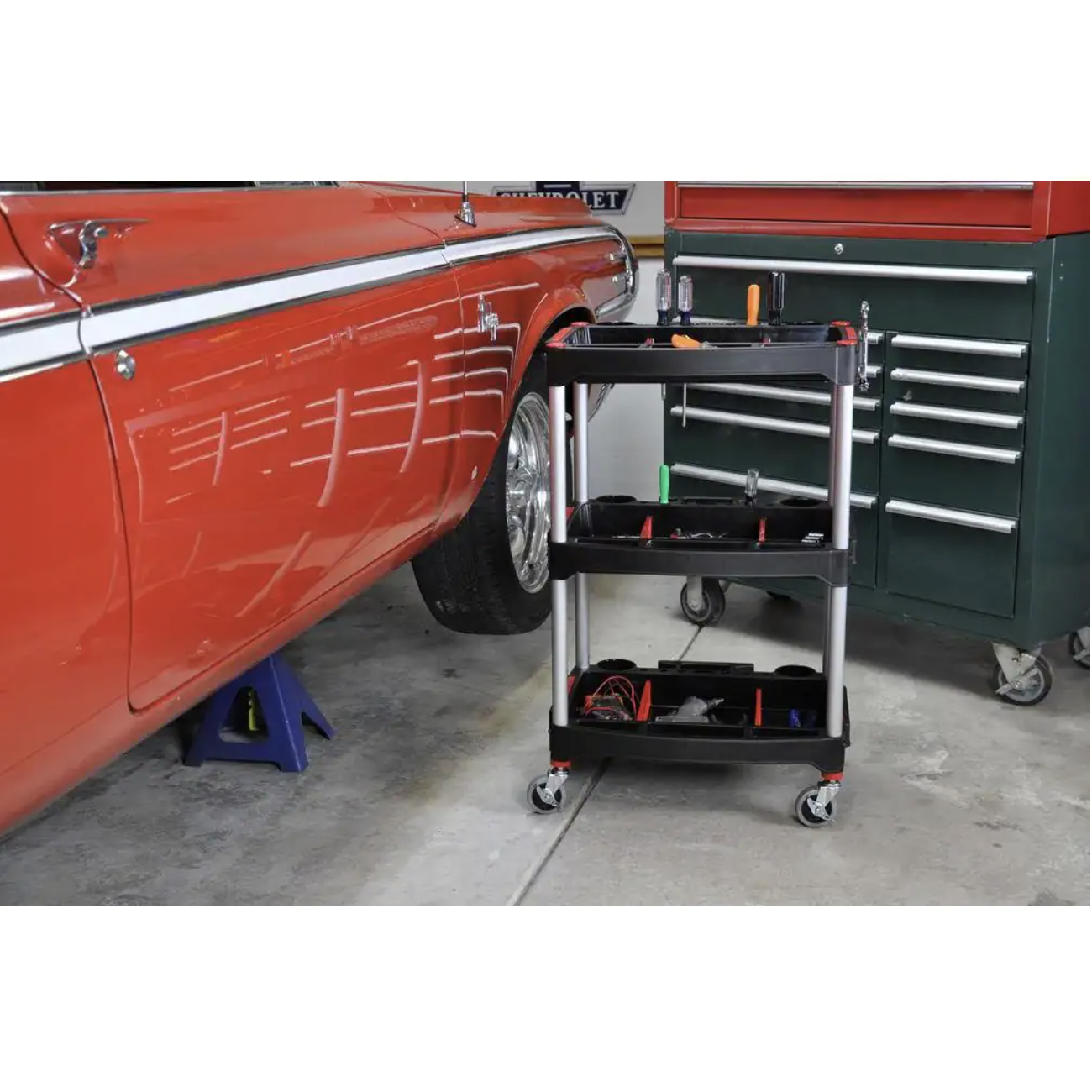 Luxor 22.75 in. W x 18 in. D x 32 in. H Multipurpose Utility Cart. Black/Red