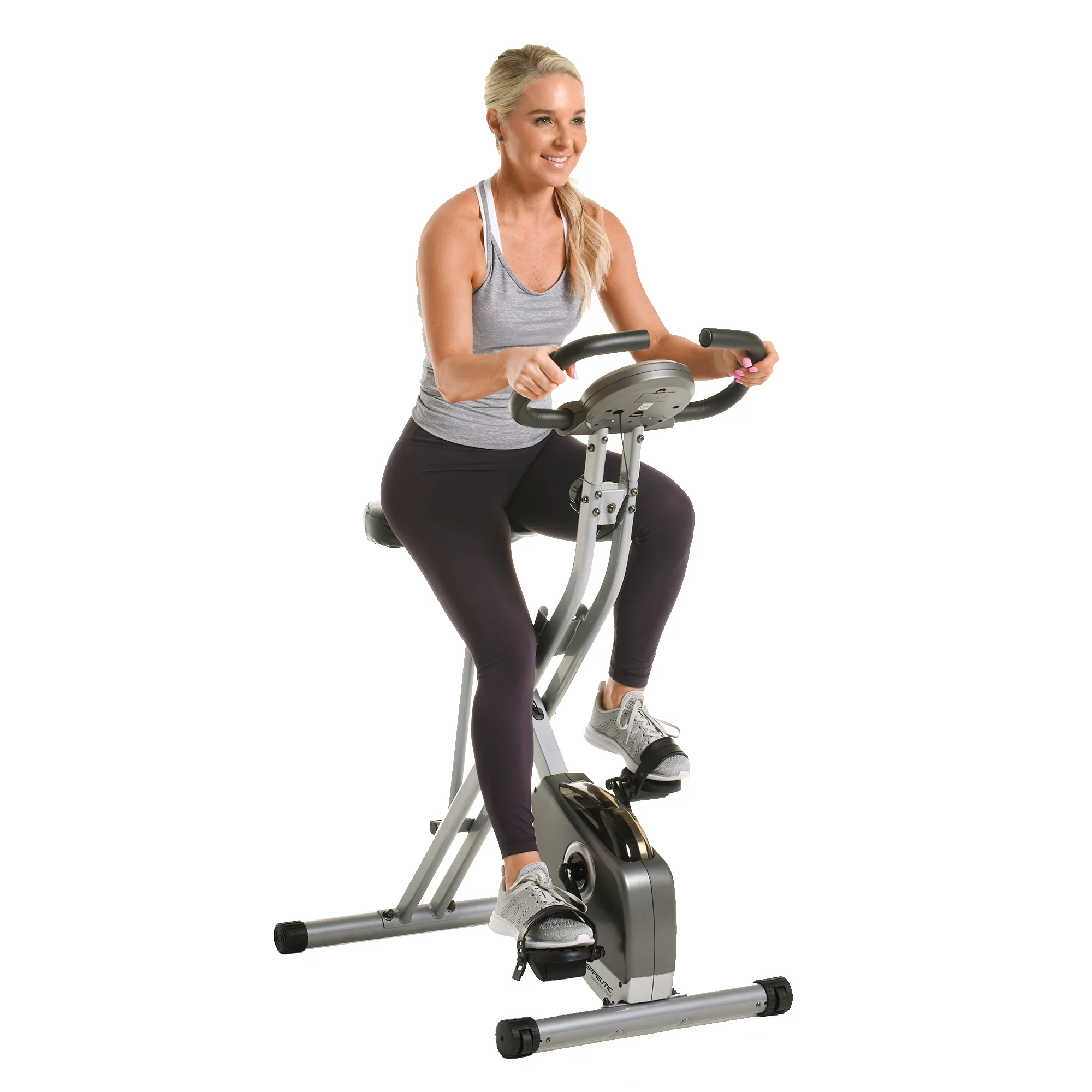 Exerpeutic 1200 Foldable Magnetic Upright Exercise Bike with Heart Pulse Sensors and LCD Monitor. 300lbs Weight Capacity