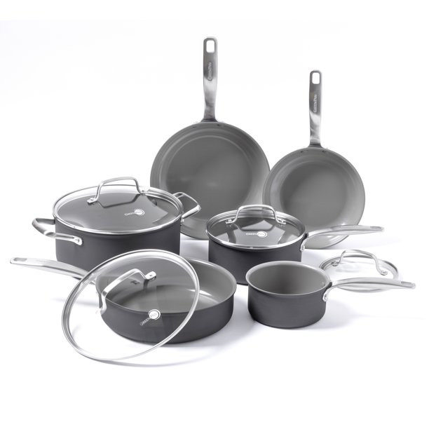 GreenPan Chatham Healthy Ceramic NonStick 10 Piece Cookware Set. Gray