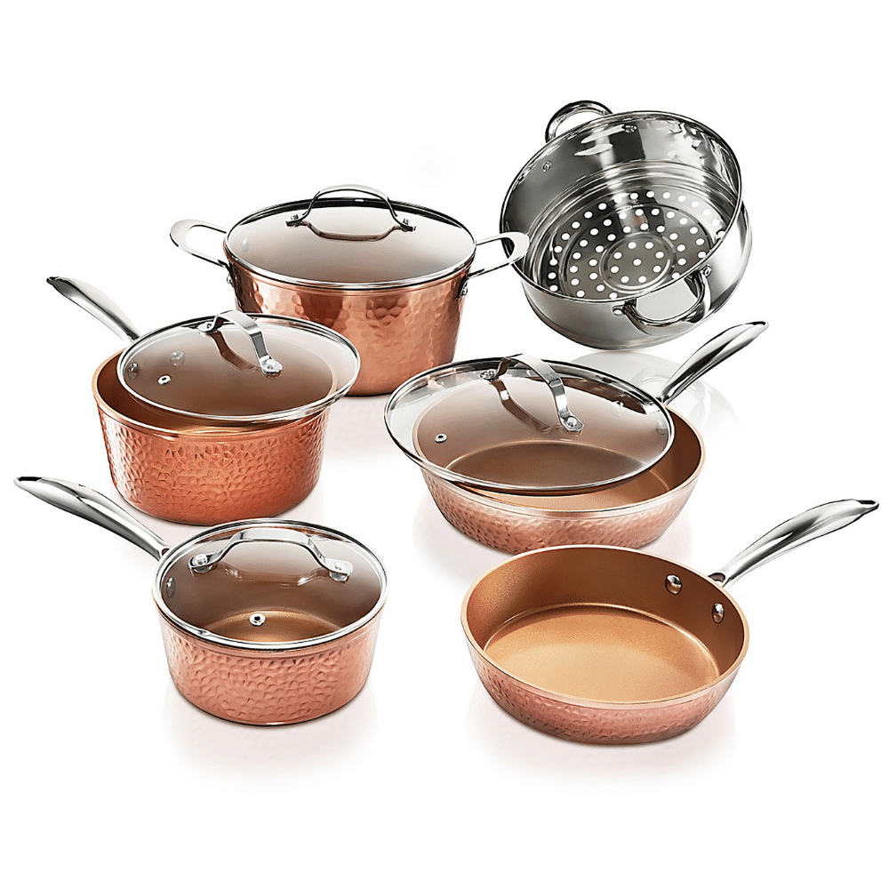 Gotham Steel Hammered 10 Piece Hammered Cookware Set. Oven Safe. Dishwasher Safe - Elegant Pots & Pans