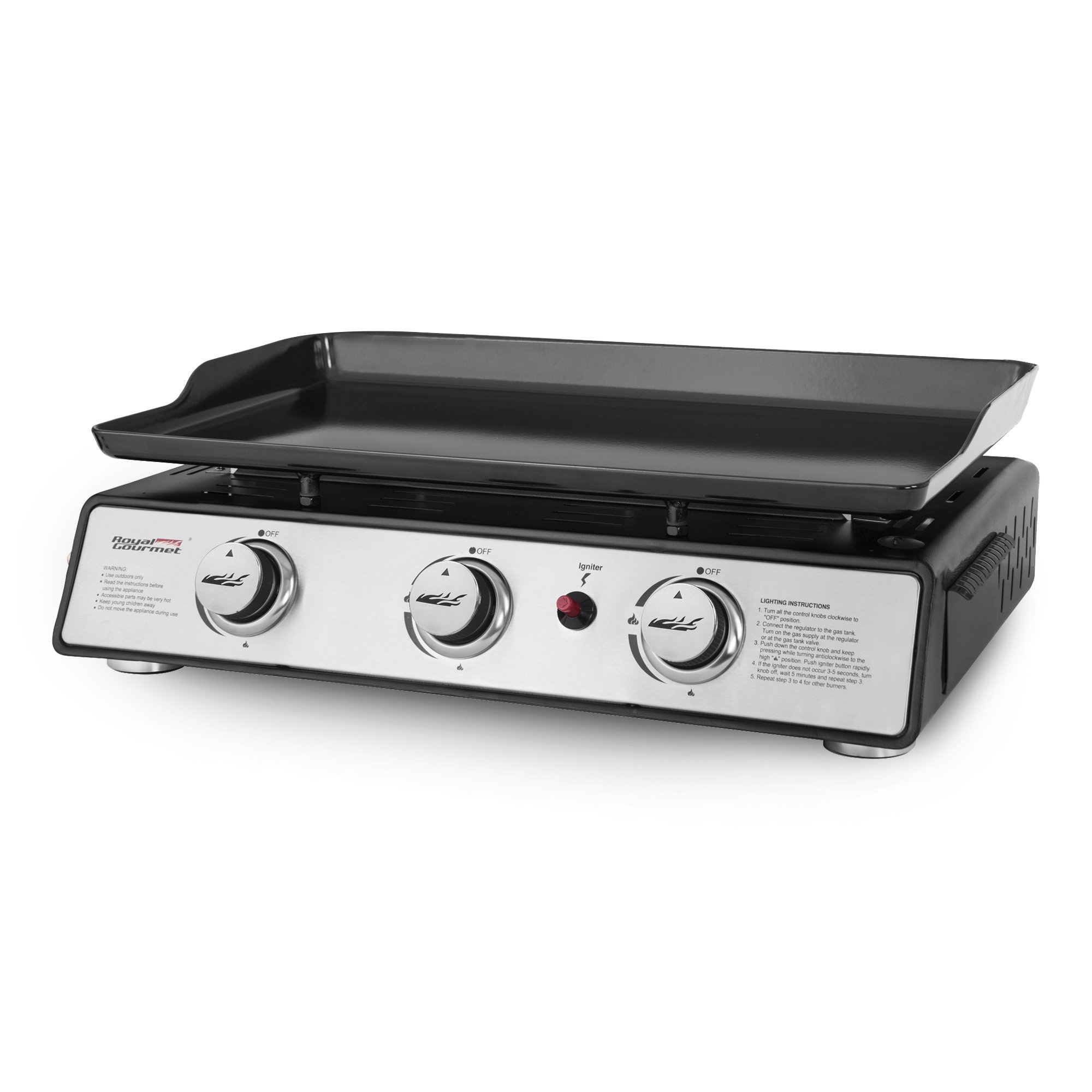 Royal Gourmet PD1301S Portable Tabletop 24″ Gas Grill. 3-Burner Griddle. 25500 BTU