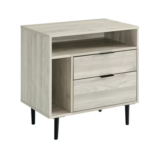 Manor Park Modern Nightstand With Drawers And Shelves. Birch