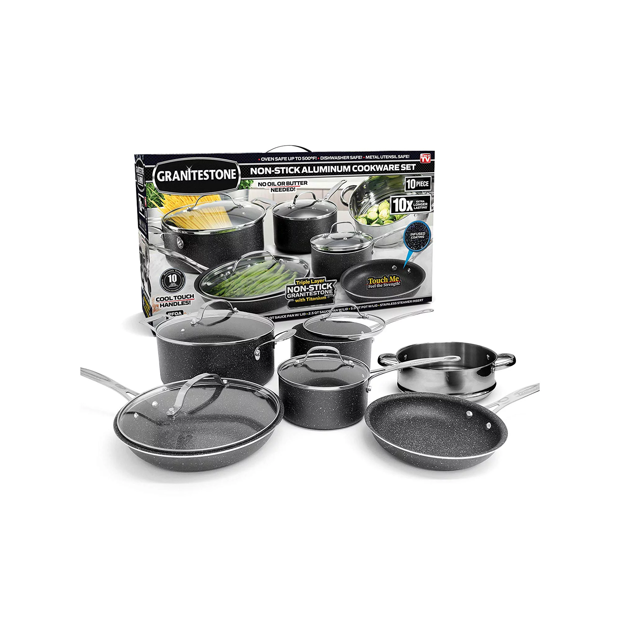 Granite Stone Pots and Pans Set. 10 Piece Nonstick Cookware Set