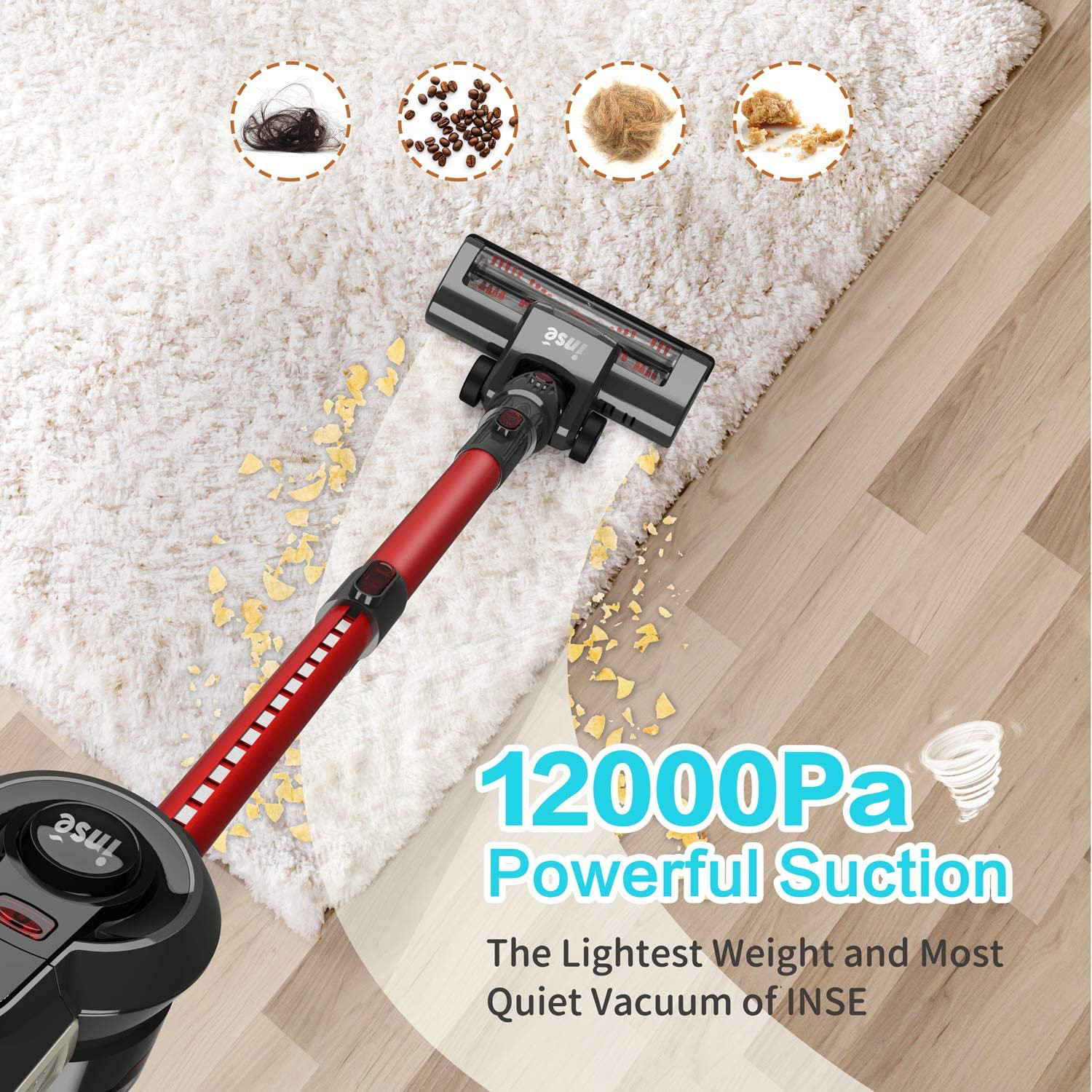 Inse N6 Cordless Vacuum. 12KPa Powerful Cordless Stick Vacuum Cleaner with 160W Motor