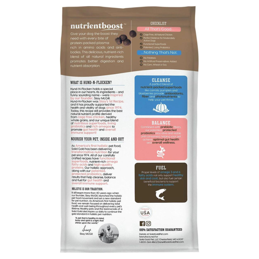 Solid Gold NutrientBoost Hund-N-Flocken Chicken. Brown Rice & Pearly Barley Recipe Adult Dry Dog Food