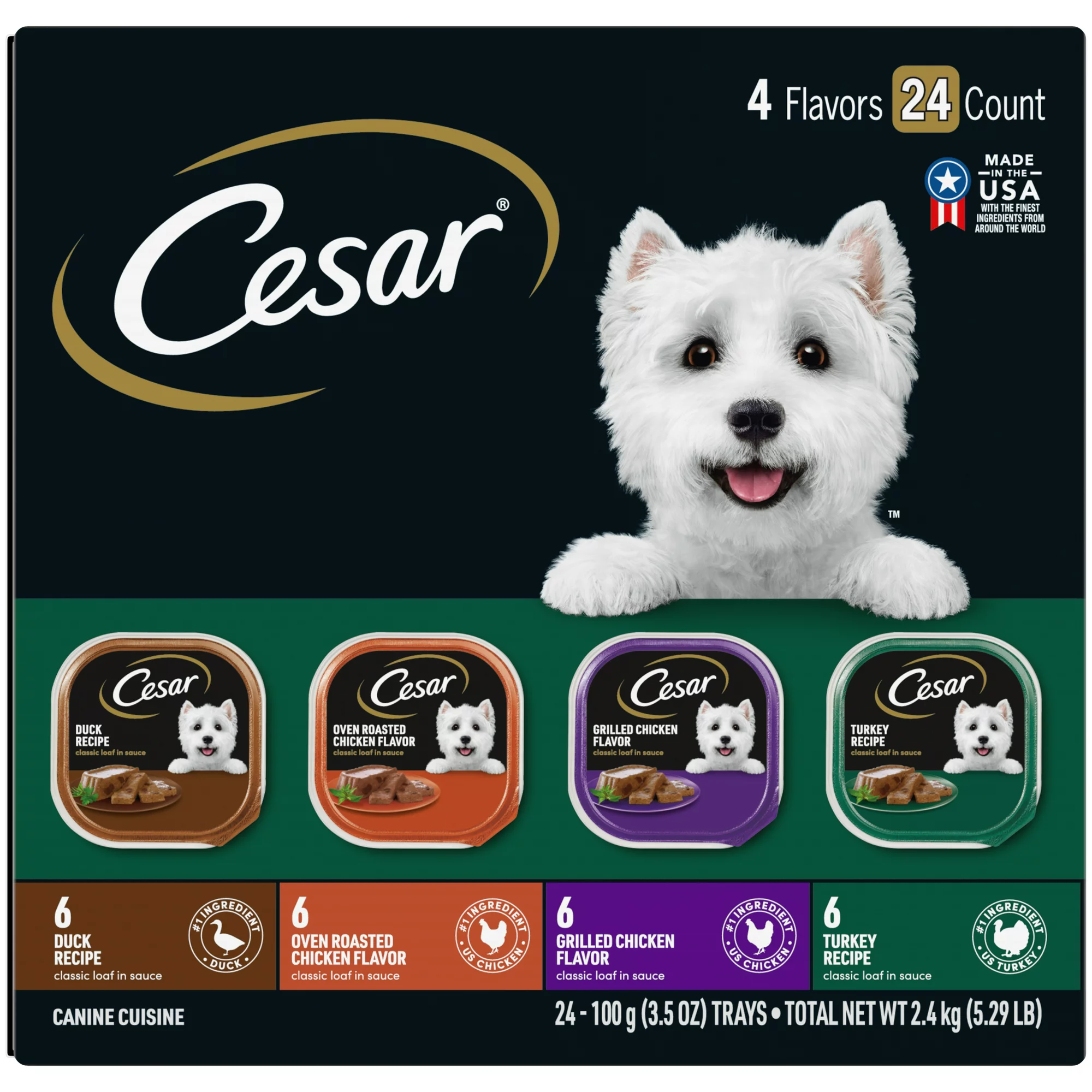 Cesar Soft Wet Dog Food Classic Loaf. 3.5 Oz. Easy Peel Trays. 24 Pack
