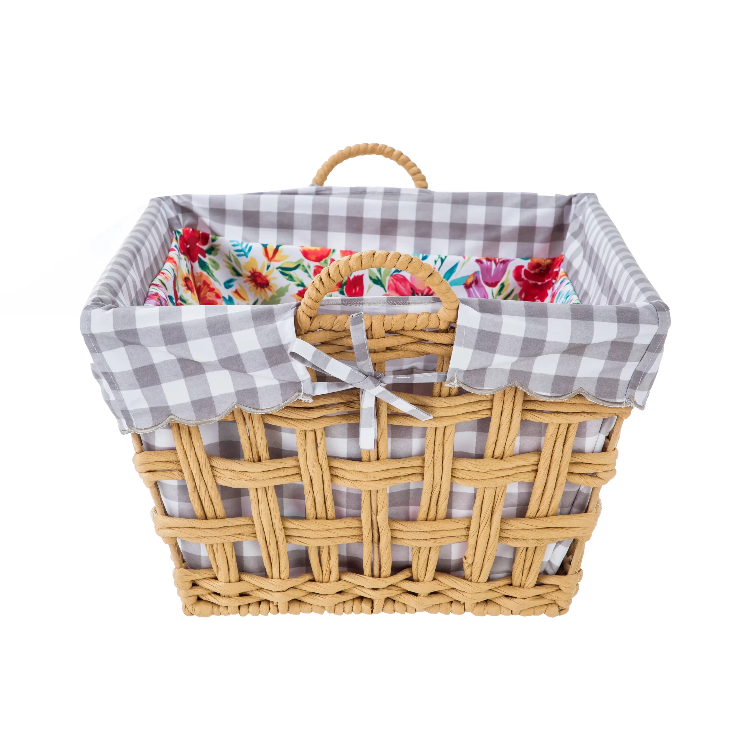 The Pioneer Woman Gingham & Petal Party Paper Rope Laundry Basket with Removable Liner
