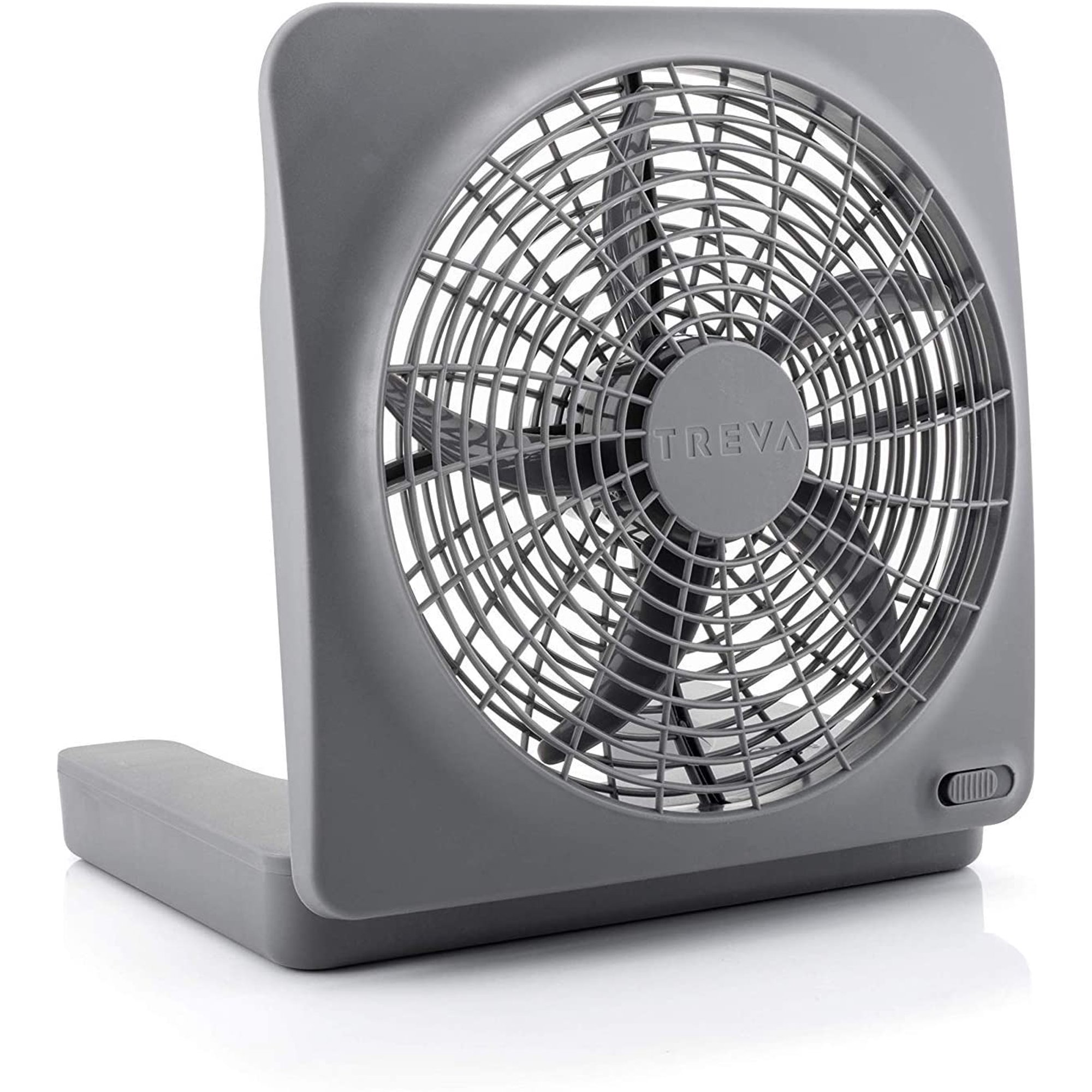 Treva 10 Inch Battery Powered Portable 2 Speed Table Fan With Adapter. Gray