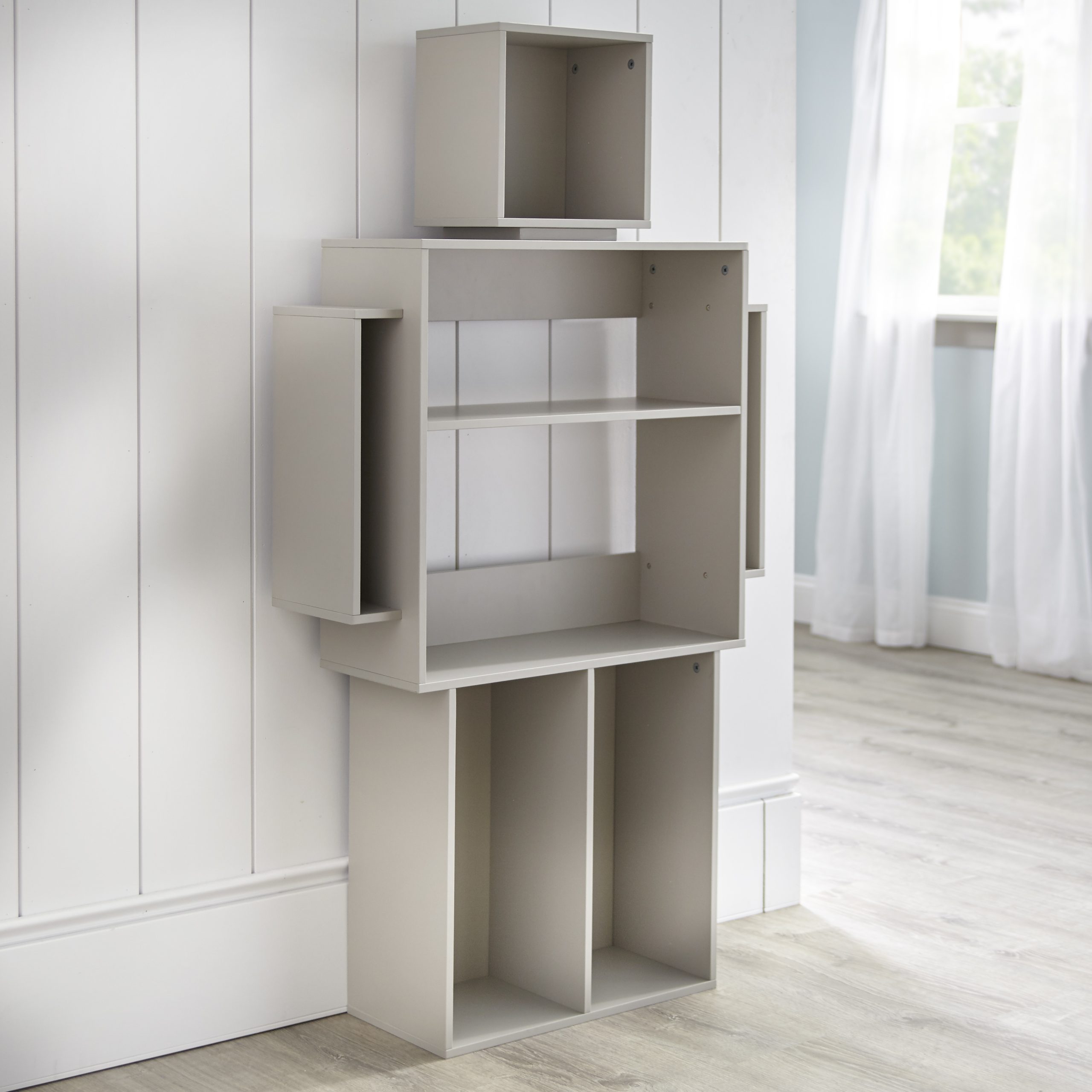 TMS Mainstays Kids Robot Shaped Bookshelf. Robot Gray Color