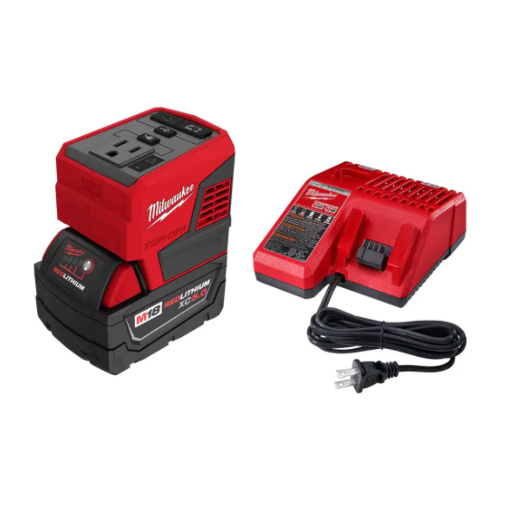 Milwaukee M18 18-Volt Lithium-Ion 175-Watt Powered Compact Inverter with 5.0 Ah Battery and Charger
