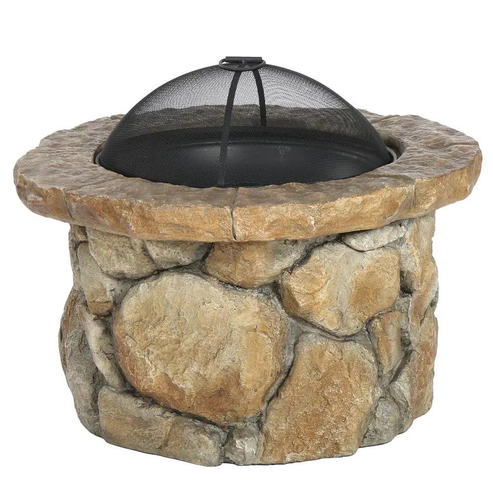 Noble House Samson 34 in. x 21 in. Round Cement Wood Burning Fire Pit in Natural