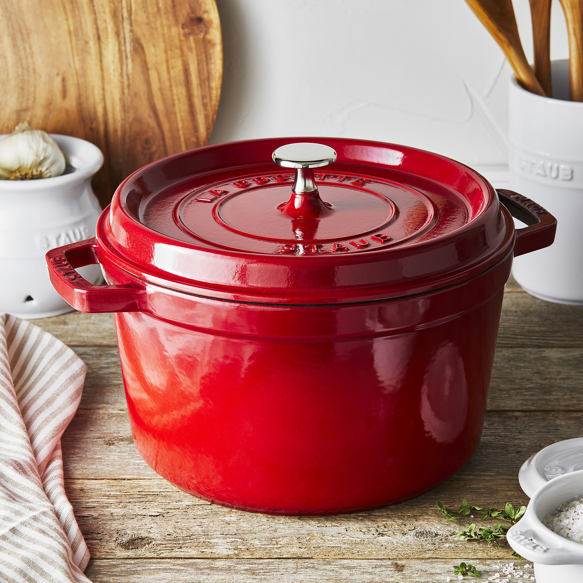Staub Enameled Cast Iron Deep Oven. 5-Qt.. Cherry