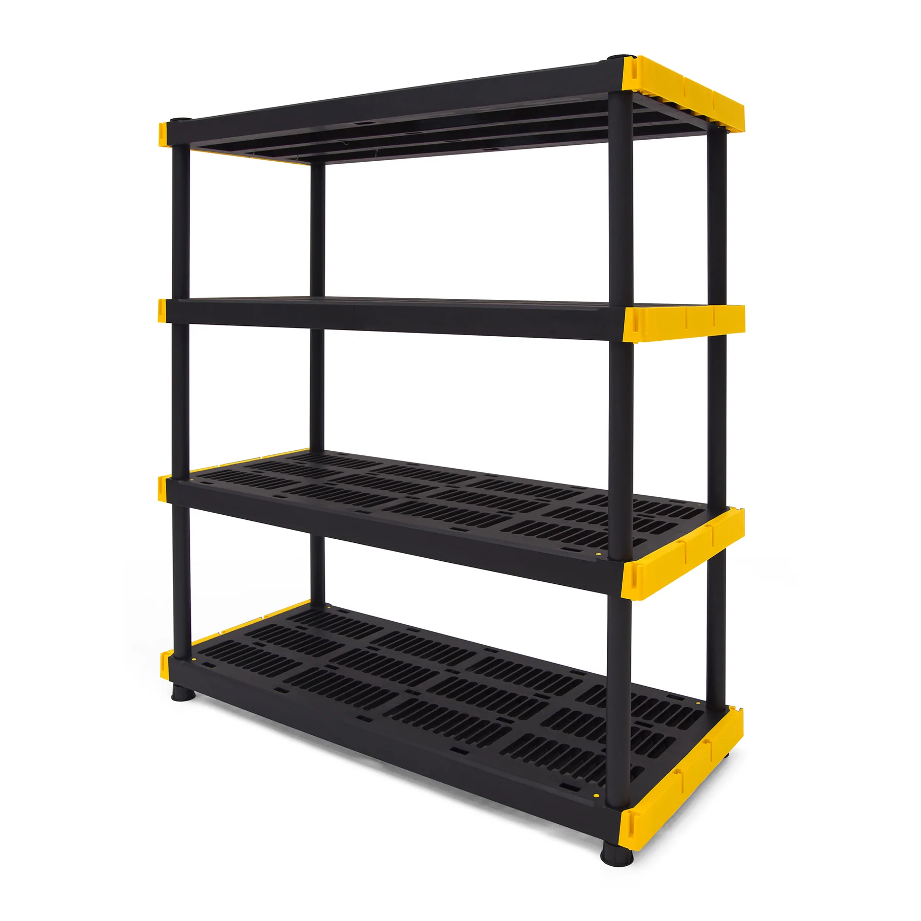 Tough Box 4-Tier Heavy Duty Ventilated Shelf Storage Unit. Black and Yellow