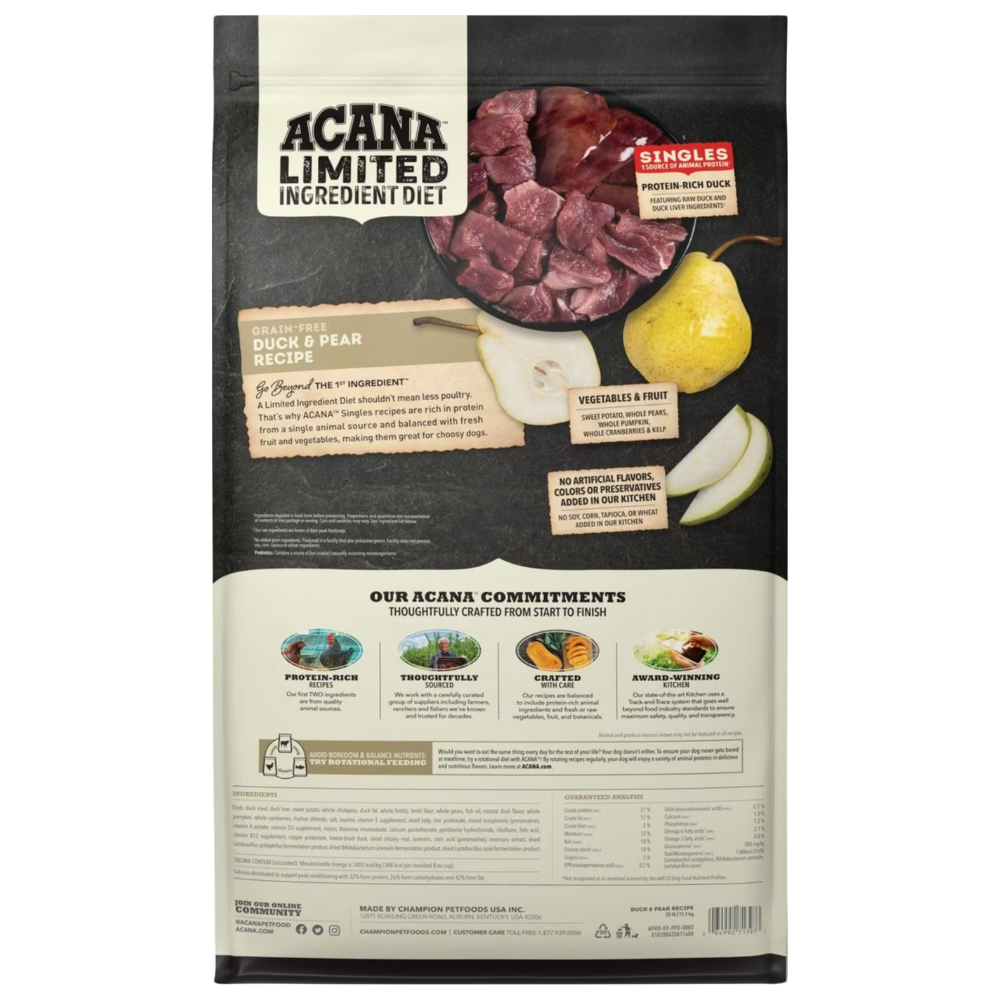 Acana Singles Limited Ingredient Duck & Pear Grain-Free. 25-lb bag