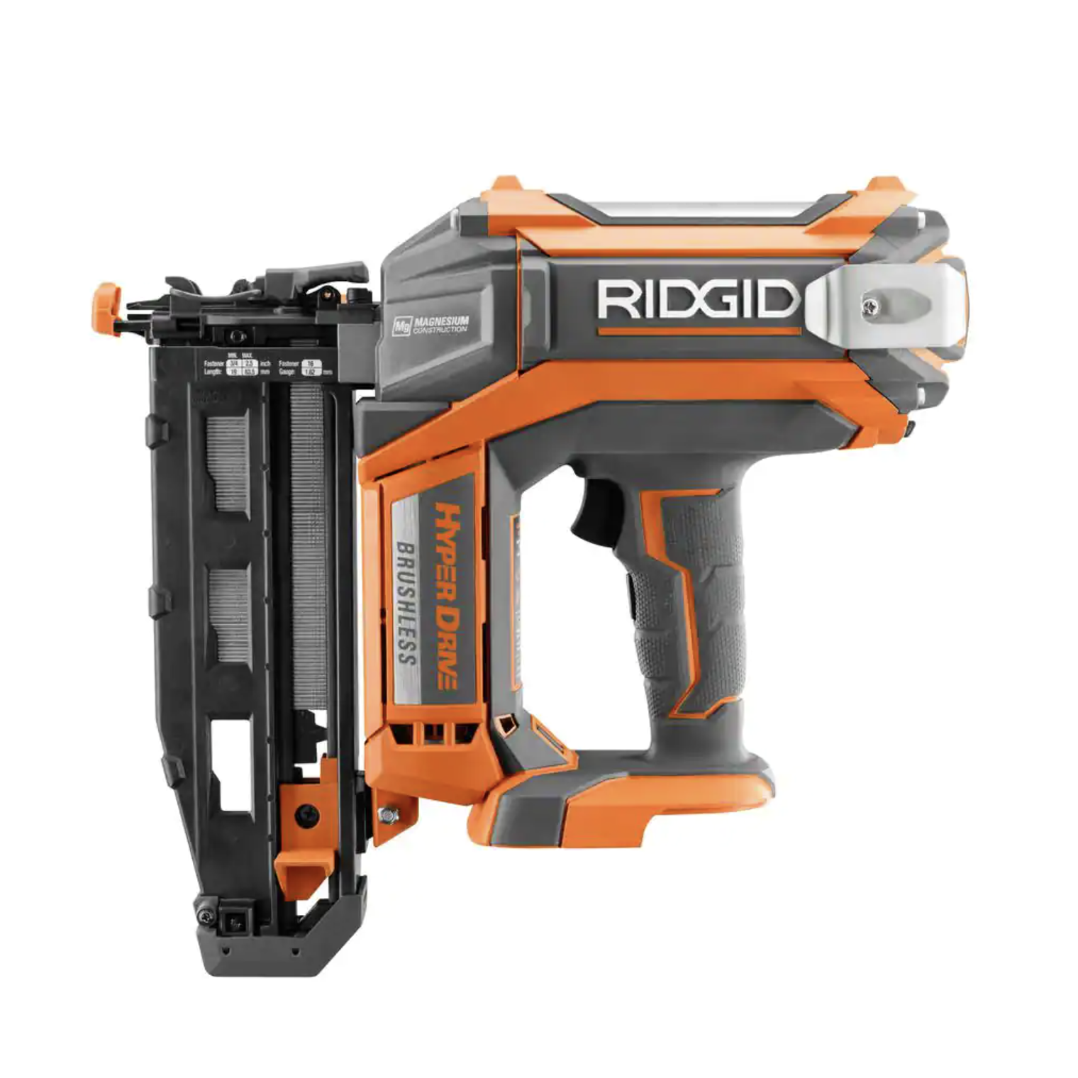 Ridgid R09892B 18V Brushless Cordless HYPERDRIVE 16-Gauge 2-1/2 in. Straight Finish Nailer(Tool Only). Belt Clip. Bag. Sample Nails