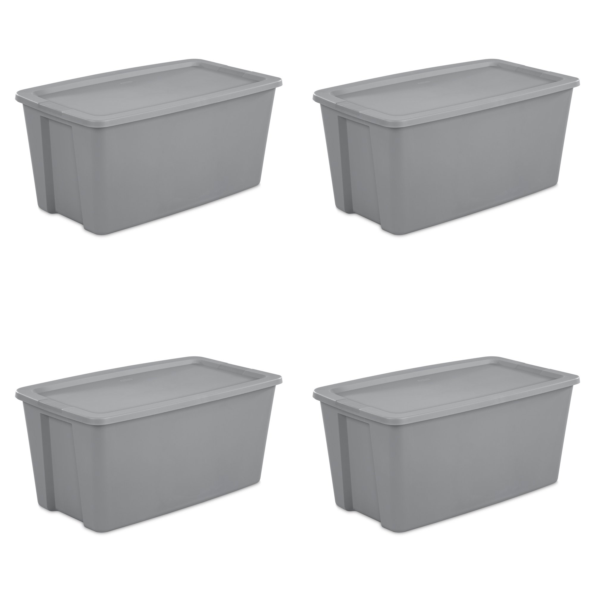 Sterilite 50 Gallon Tote Box Plastic. Titanium. Set of 4