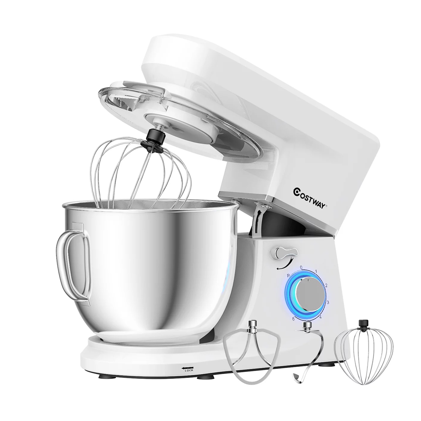 Costway Tilt-Head Stand Mixer 7.5 Qt 6 Speed 660W with Dough Hook. Whisk & Beater. White