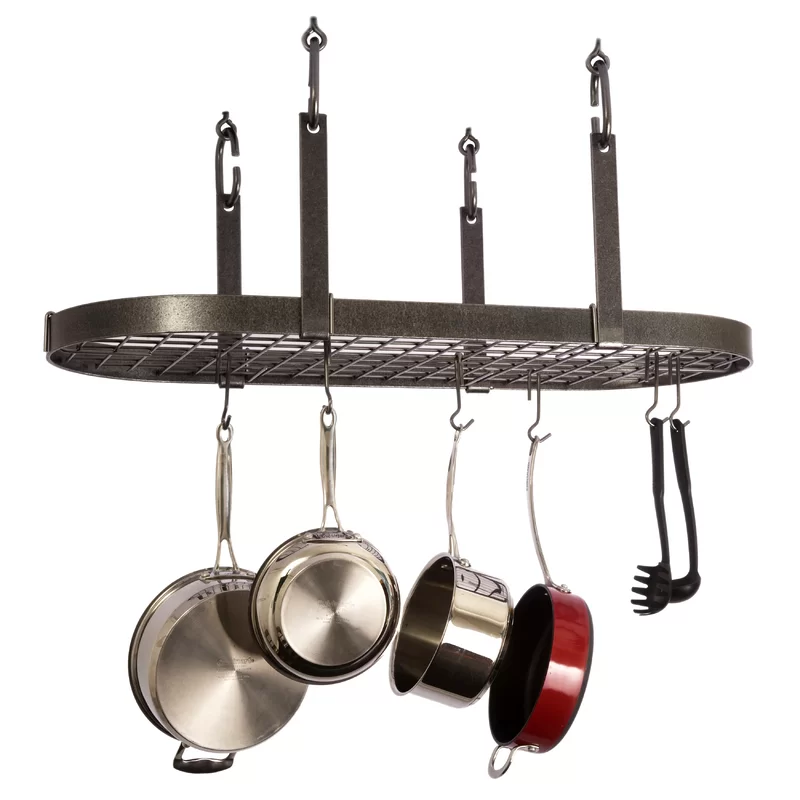 Enclume Premier Handcrafted 4-Point Oval Ceiling Pot Rack. Hammered Steel