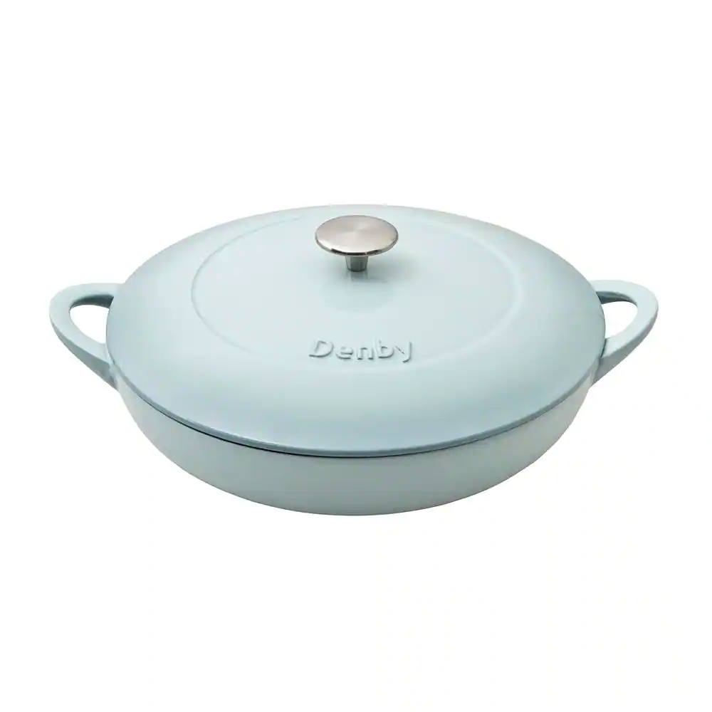 Denby Heritage Pavilion 3.8 qt. Round Cast Iron Casserole Dish In Blue With Lid
