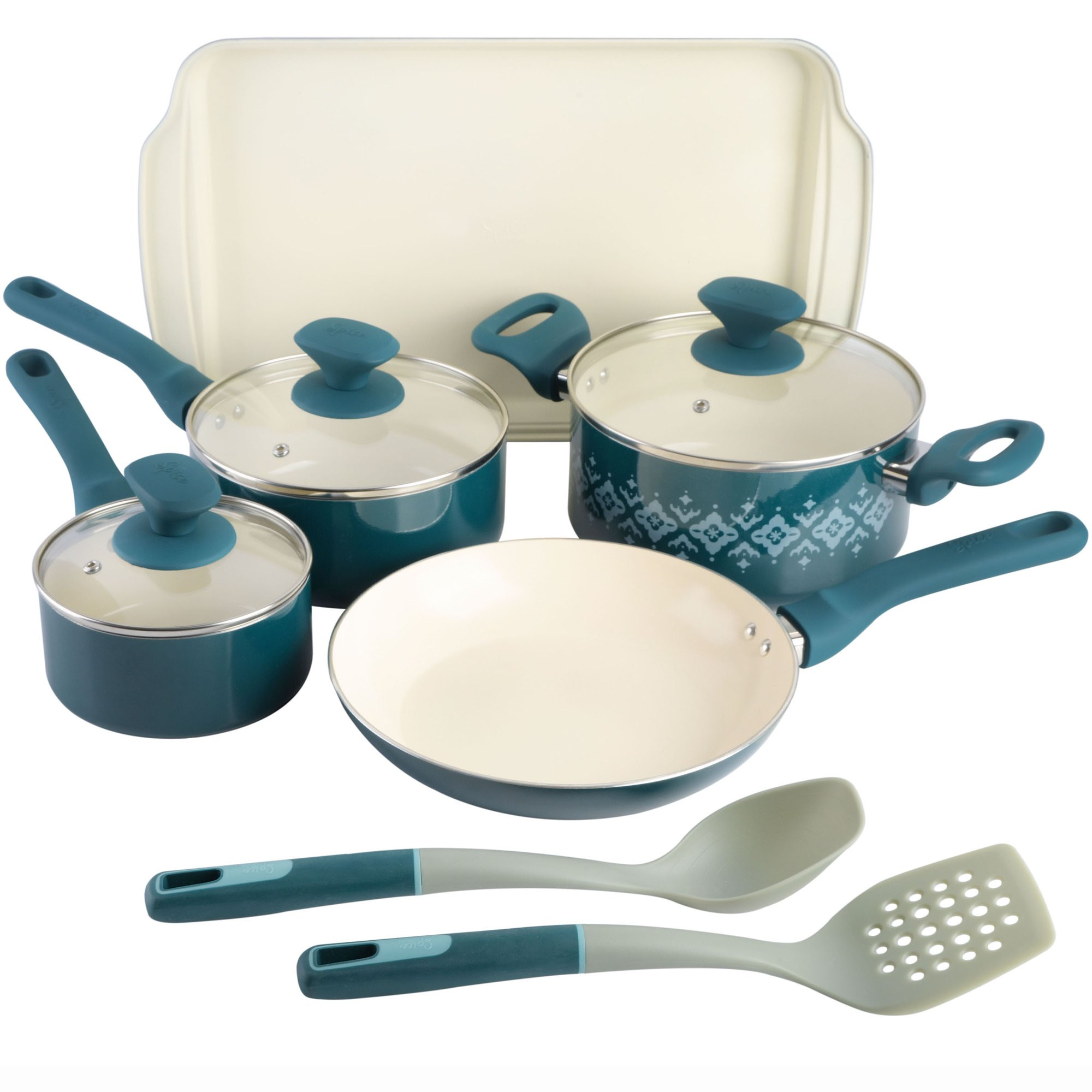 Spice by Tia Mowry - Tia-s Healthy Nonstick Ceramic 10-Piece Teal Aluminum Cookware Set