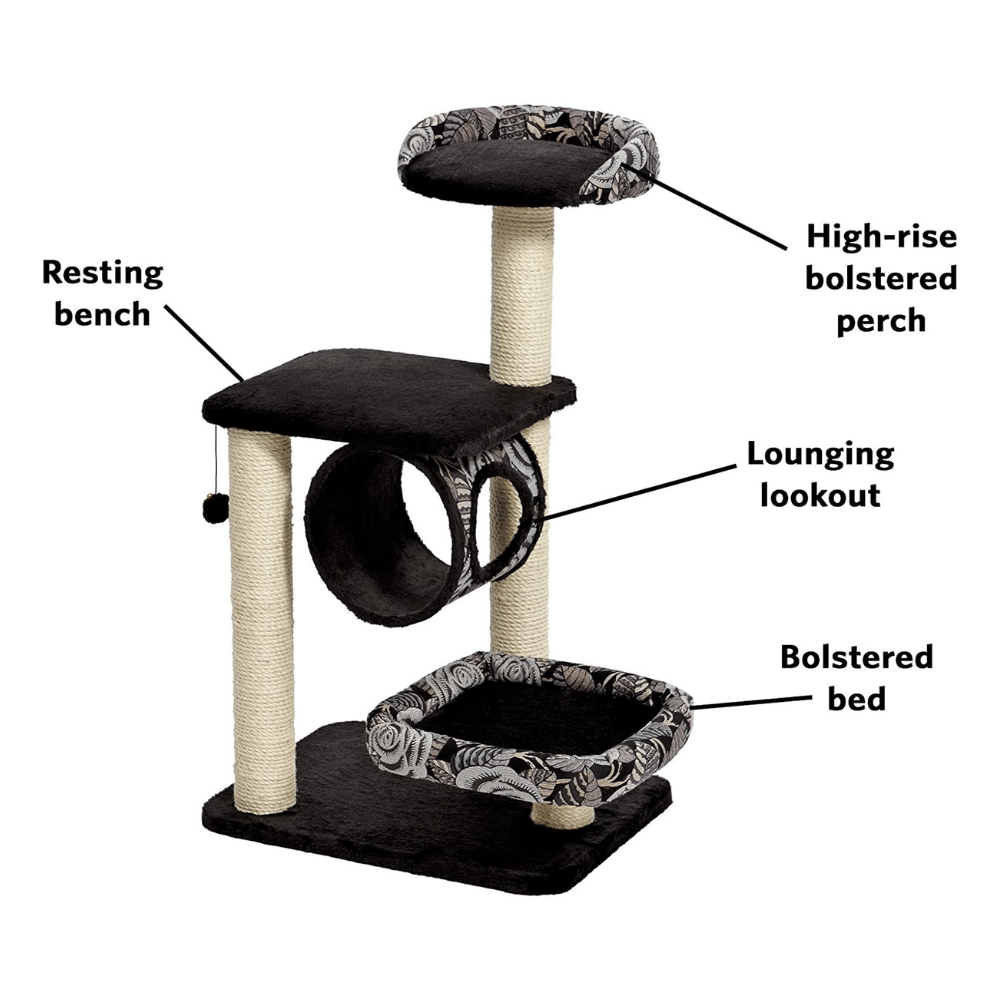 Midwest Homes For Pets Escapade Cat Furniture. Black Pattern. Cat Trees And Cat Scratching. Black/white Floral