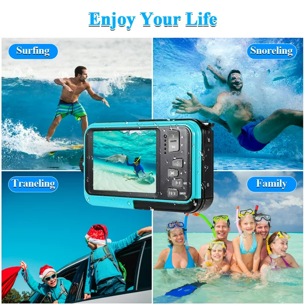 Yixinxin Waterproof Camera Underwater Digital Camera Full HD 2.7K 48 MP Video Recorder. Blue