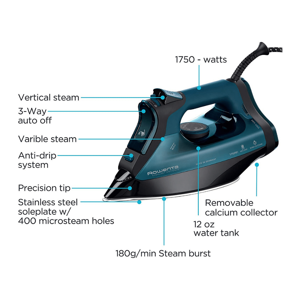 Rowenta DW7180 Everlast Anti-Calc Steam Iron Stainless Steel Soleplate With Auto-Off. 1750W