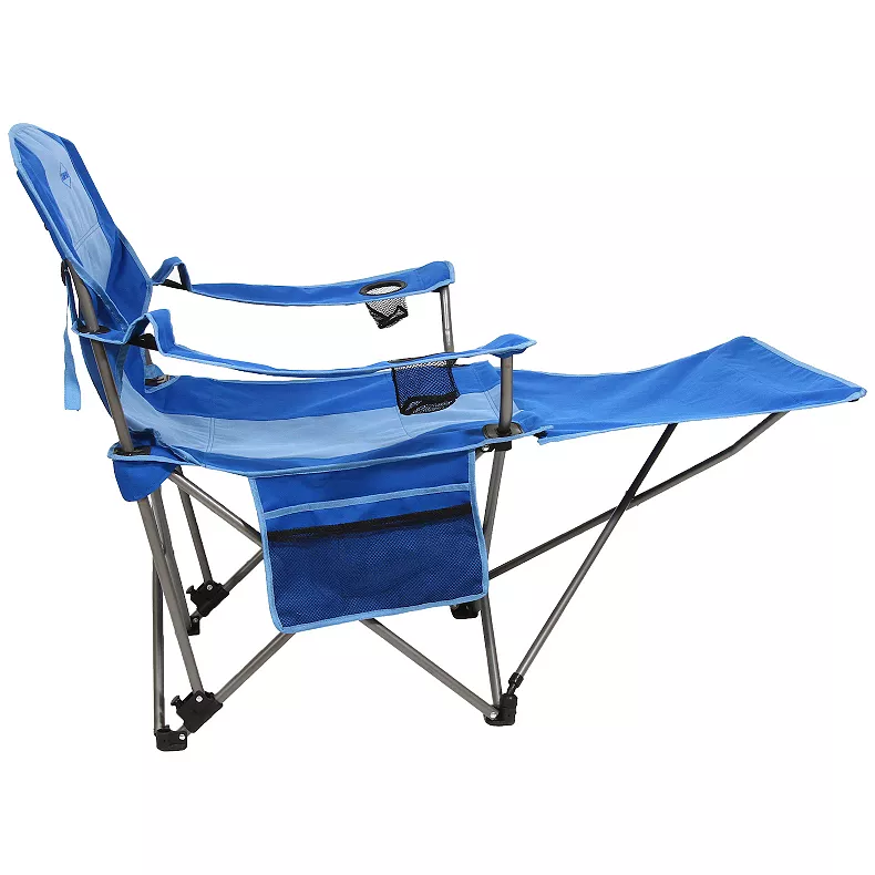 Kamp-Rite Folding Camp Chair w/ 2 Cupholders & Detachable Footrest. Blue