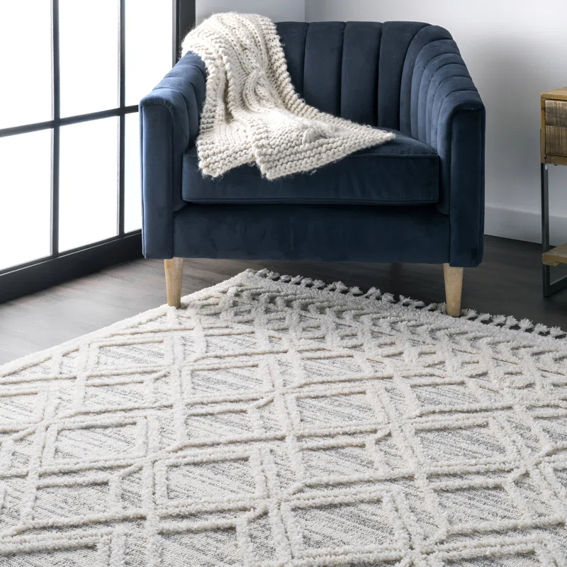 Union Rustic Standridge Moroccan Lattice Power Loom Performance Beige Rug. Rectangle 9′ x 12′