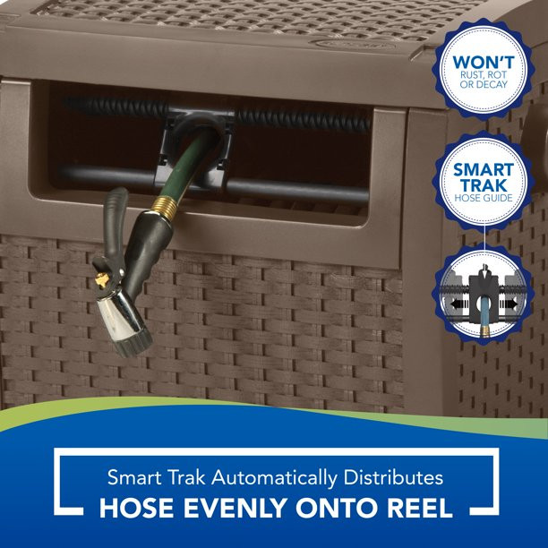 Suncast 225 ft. Smart Track Wicker Hose Hideaway Reel. Java Brown