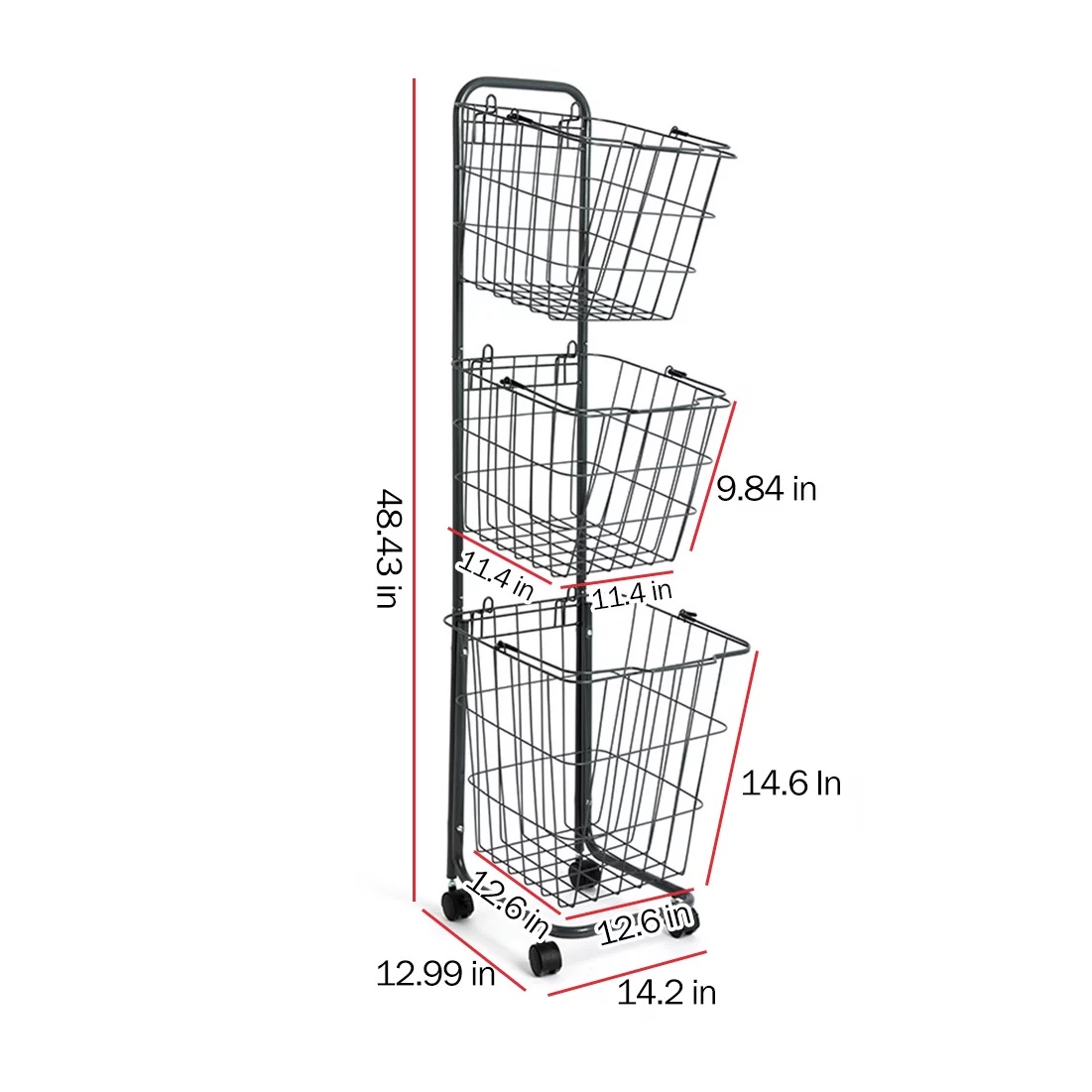 Singes Removable 2 & 3 Tier Metal Rolling Laundry Basket Cart