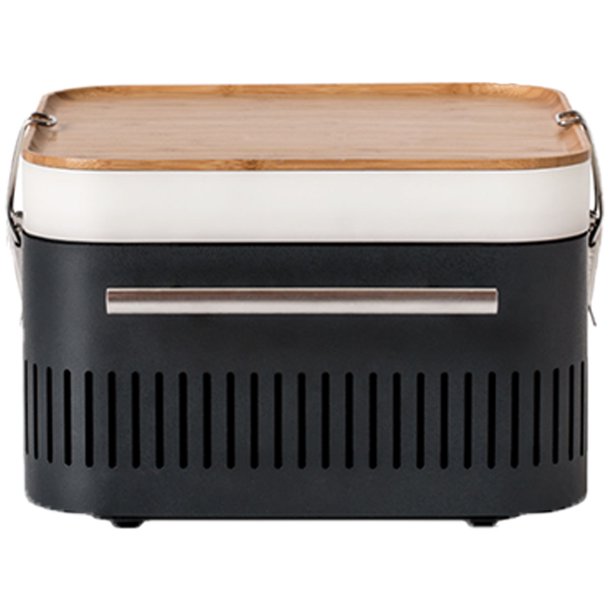 Everdure CUBE Charcoal Grill With Cool Touch Handles. Storage Container & Bamboo Serving Board