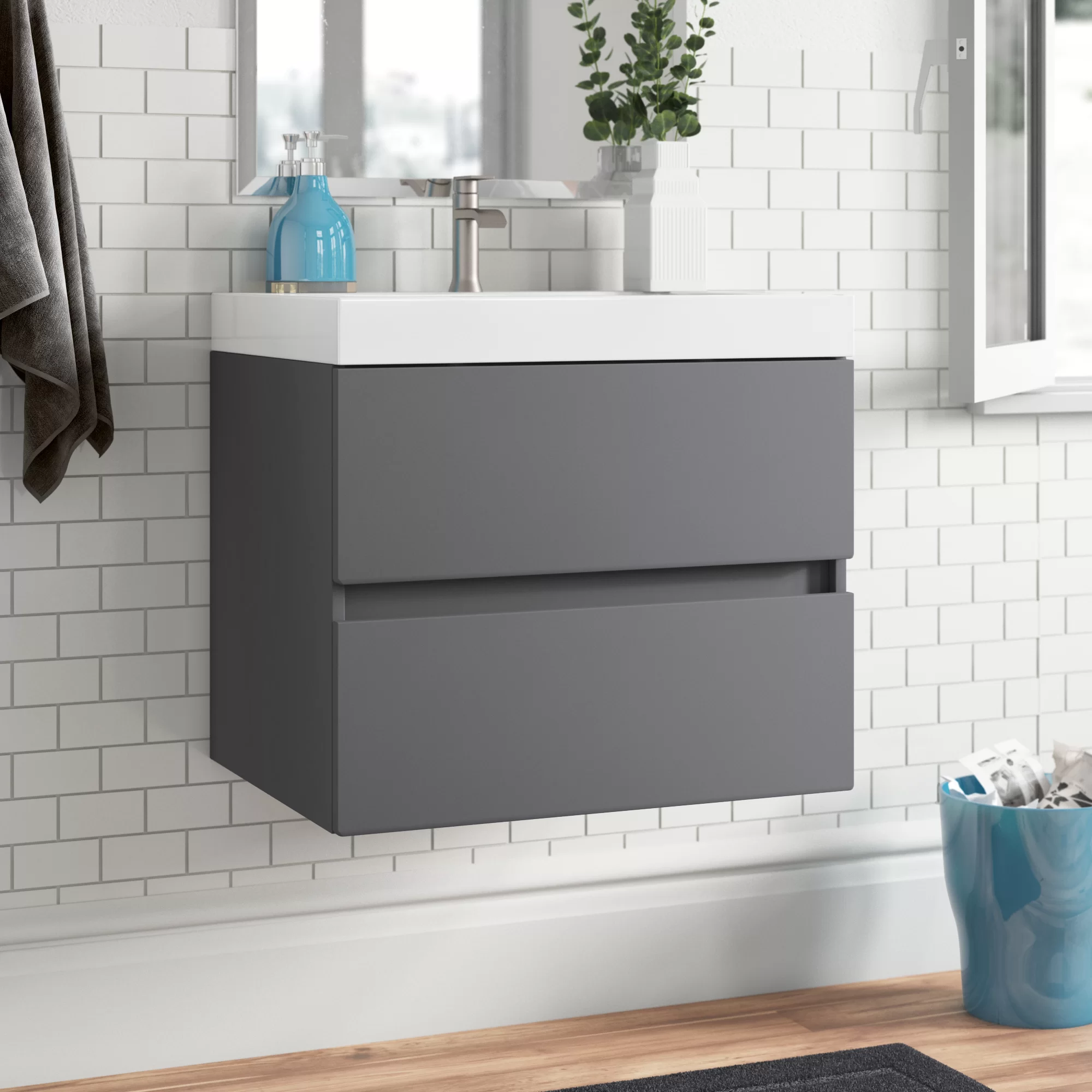 Zipcode Design Albion 24.5” Wall Mounted Single Bathroom Vanity. Cement