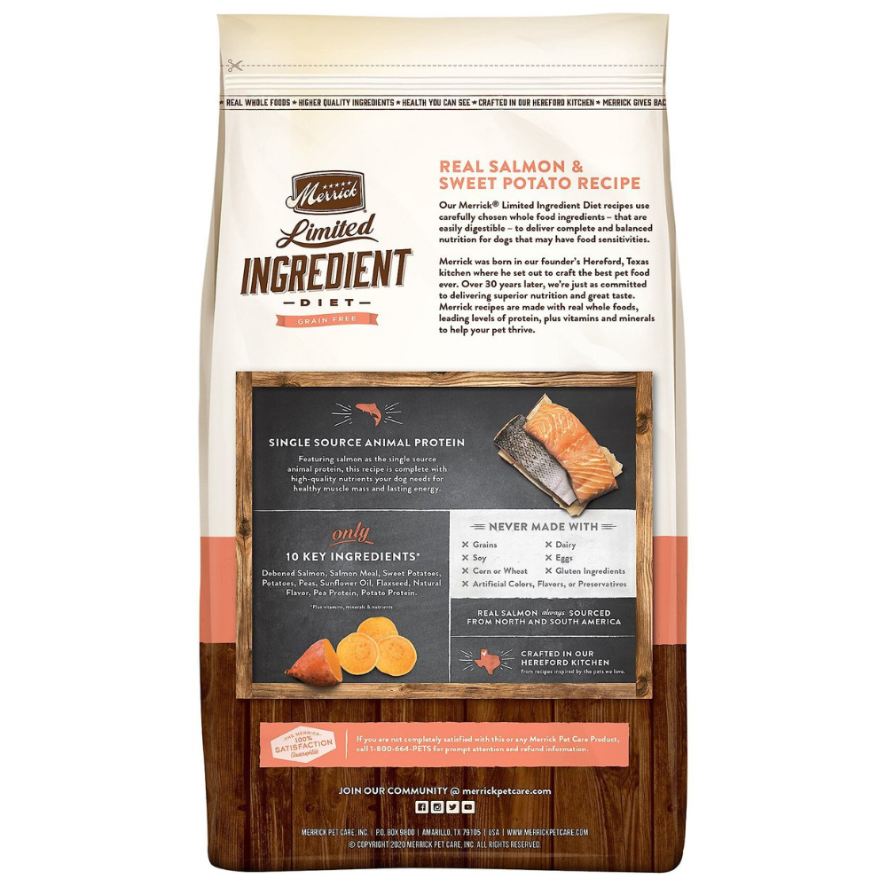Merrick Limited Ingredient Diet Grain-Free Chicken-Free Real Salmon & Sweet Potato. 22-lb bag