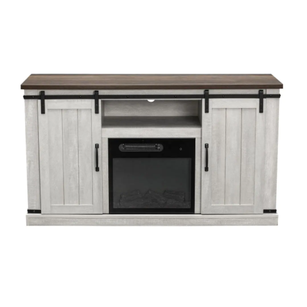 Festivo 54 in. Saw Cut-Off White TV Stand for TVs up to 60 in. with Electric Fireplace