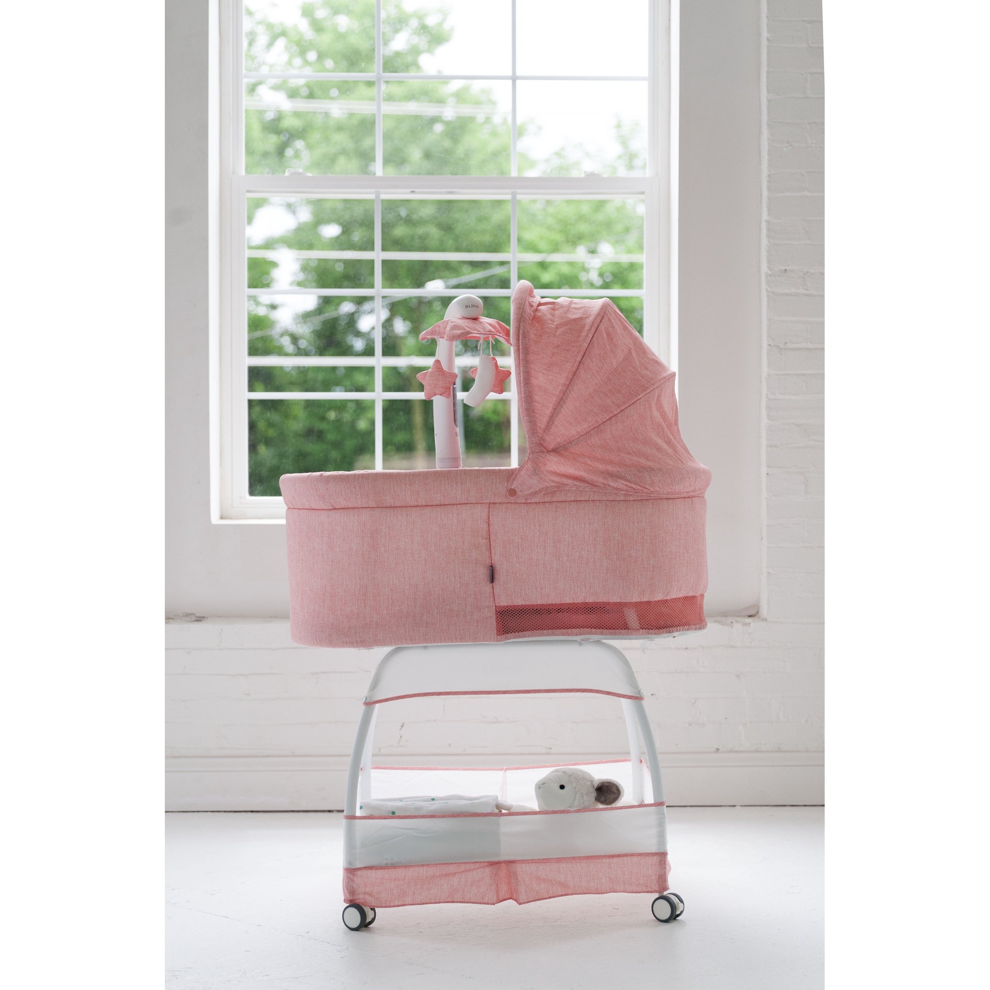 TruBliss Bassinets Sweetli Deluxe Baby Bassinet Crib Sleeper with Electronic Mobile Monitor. Vintage Coral