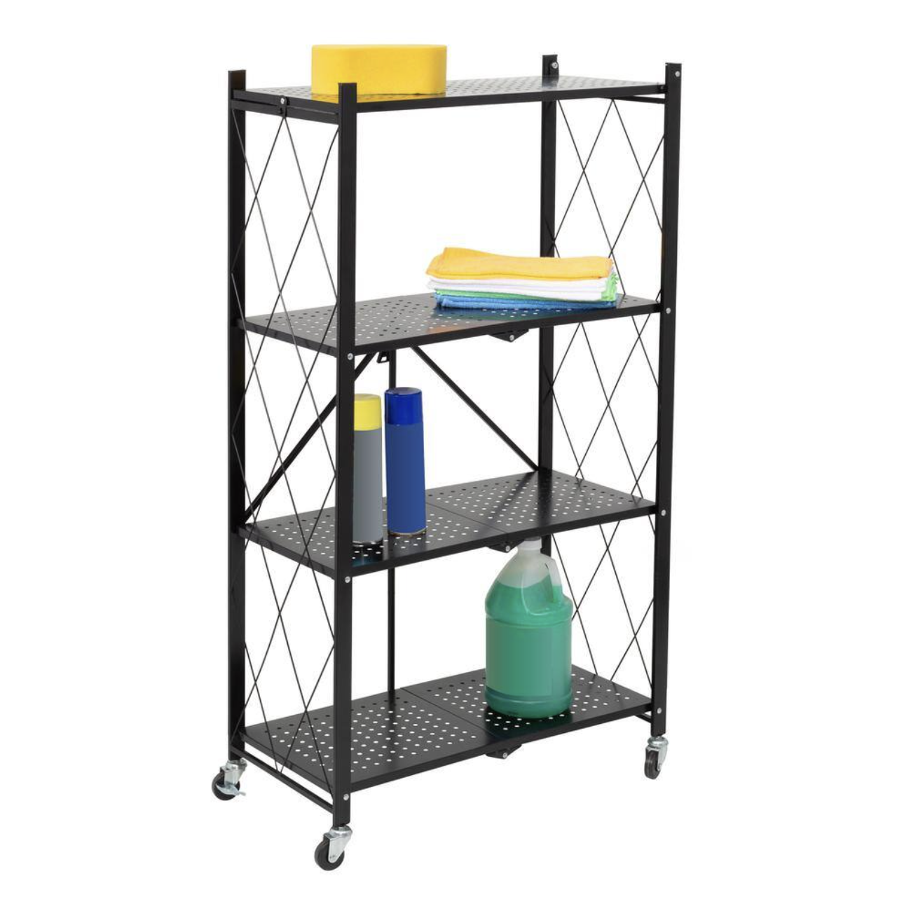 Honey-Can-Do 4-Tier Steel Collapsible 4-Wheel Utility Cart in Black