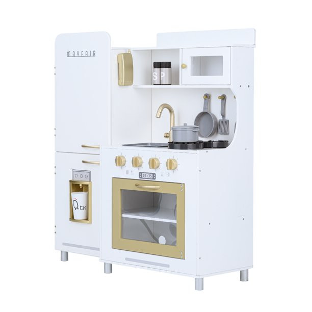 Teamson Kids Little Chef Mayfair. Play Kitchen with Oven. Sink & Cookware -White/Gold