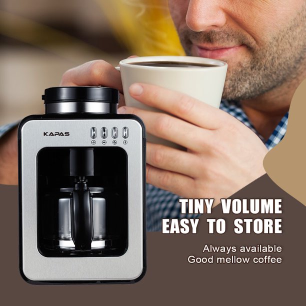 Kapas Mini Automatic Coffee Machine With Grinding Function. Programmable Timer Mode And Keep Warm Plate. 0.6L Capacity. 600W