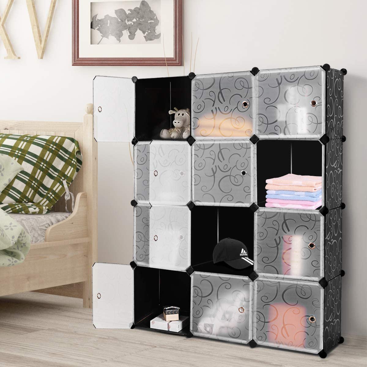 Inolait Cube Storage 12-Cube Bookshelf Closet Organizer Storage Shelves Shelf Cubes Organizer DIY Square Closet Cabinet Shelves. Black