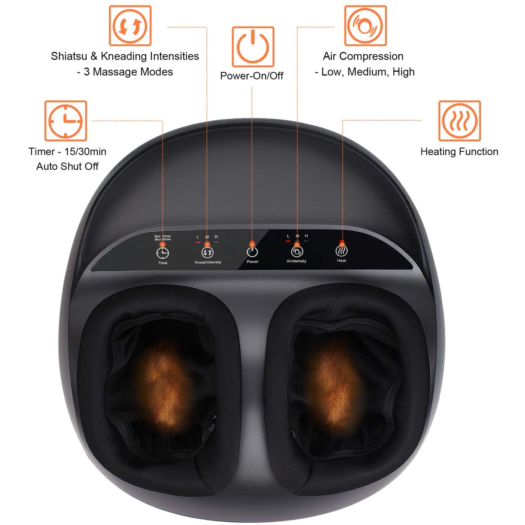 Renpho Foot Massager Machine with Heat. Shiatsu Deep Kneading. Multi-Level Settings. Black