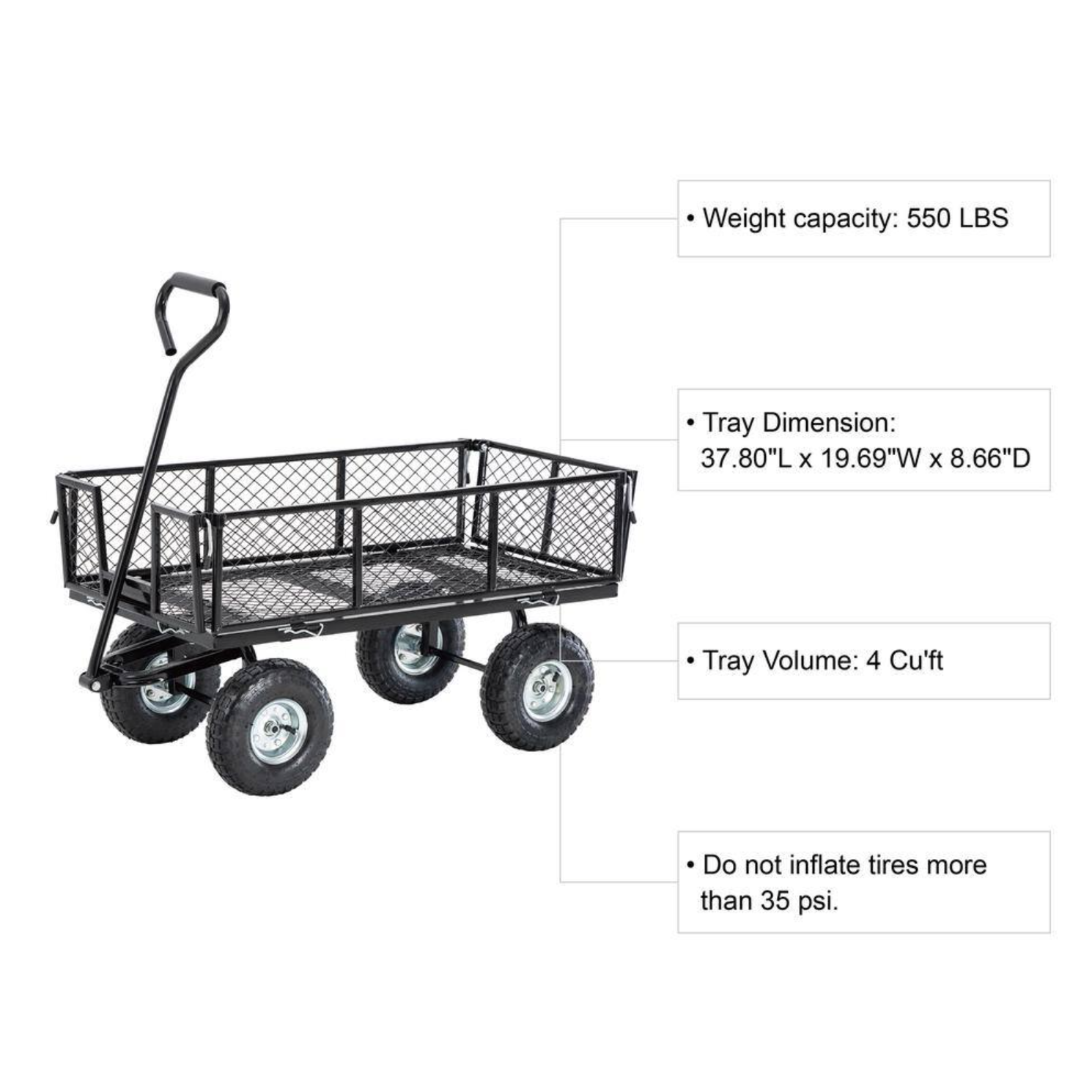 Glitzhome 4 Cu. Ft. Heavy-Duty Black Steel Utility Garden Cart (2003400002)