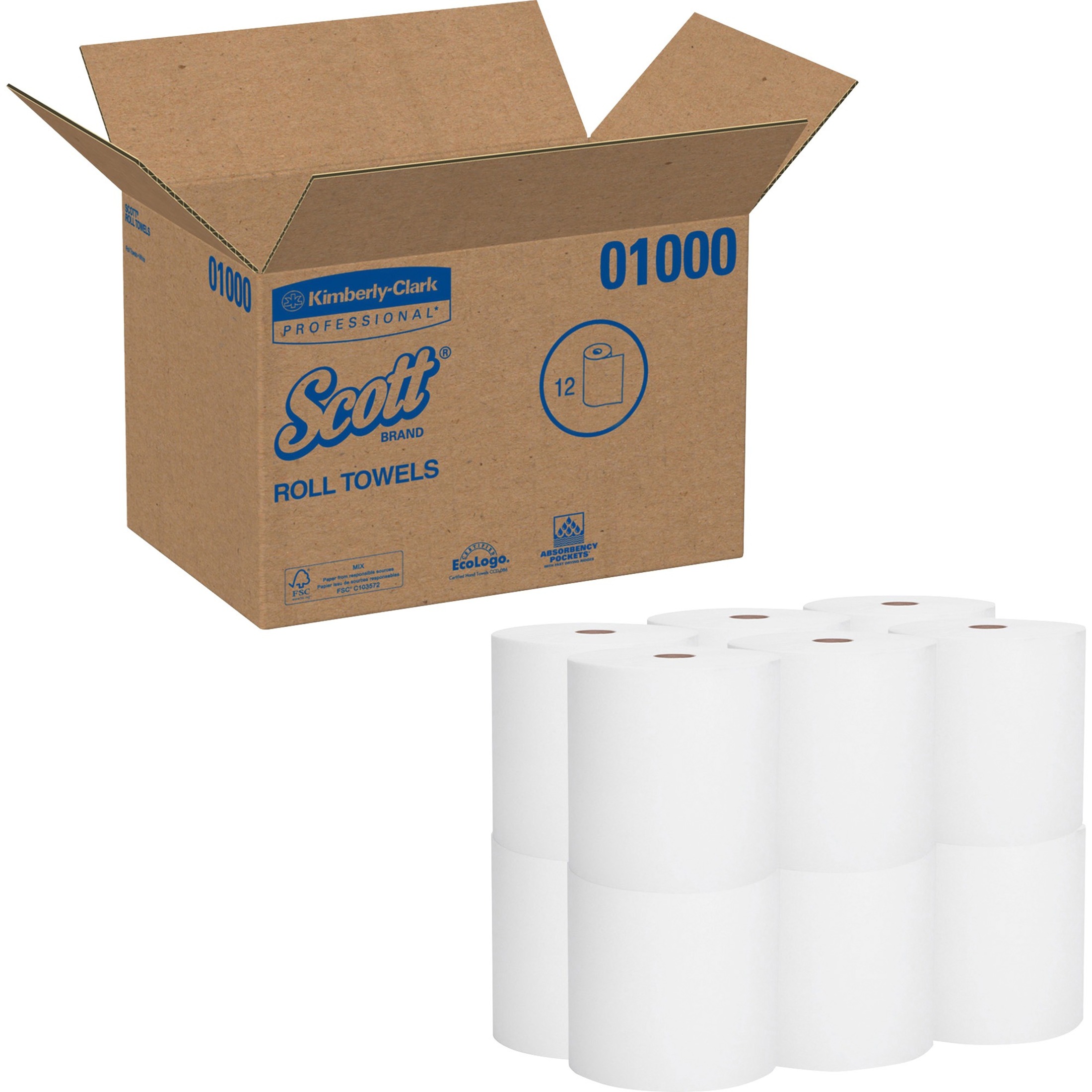 Scott  8 in. x 1000 ft. x 7.87 in. Dia Dispenser High-Capacity Towel Roll 1-Ply. 12-Pack