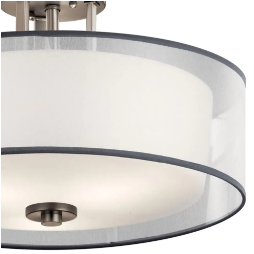 Kichler Tallie 3-Light Antique Pewter Drum Hallway Semi-Flush Mount Ceiling Light with Translucent Organza Outer Shade